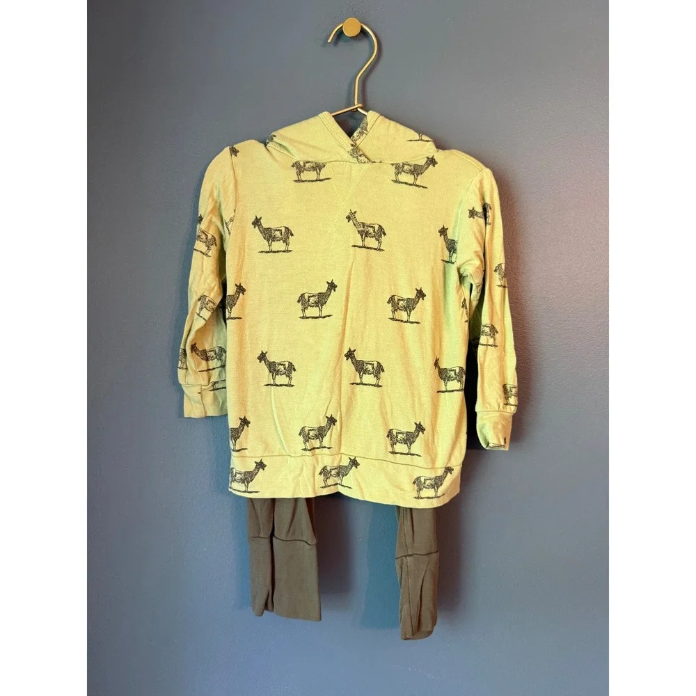 Kate Quinn Bamboo goat Print Hoodie and Harem Pants Set 2T Green